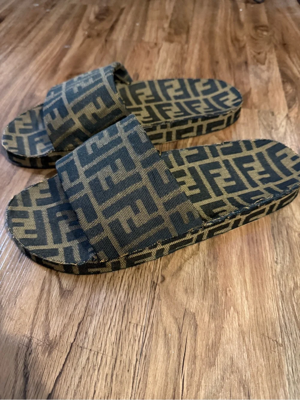 Handmade Custom Fendi FF Logo Slide Sandals in Brown and Black Size EU 46 Used